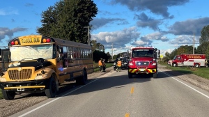 School bus struck from behind south of Exeter