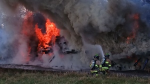 St. Thomas firefighters battle massive blaze on CN Rail property