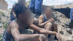 South Africa police force 540 illegal miners from abandoned shaft