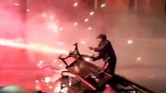 Fireworks used against riot police during protests in Georgia