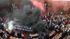 Serbia’s opposition under fire for smoke and flare protest in parliament