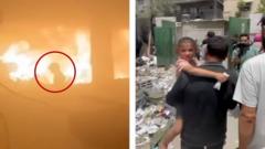 Young girl escapes burning Gaza school after Israeli attack