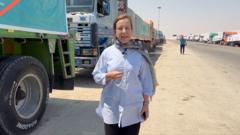 BBC at Rafah crossing as queues of aid trucks wait to enter Gaza