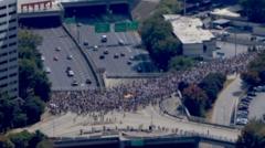 Watch: Aerials show thousands attending No Kings protests across the US