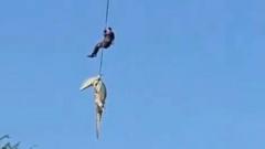 Police officer lowered into crocodile-infested river to recover human remains
