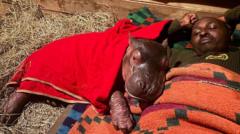 Orphaned baby hippo to be hand-reared by keepers at Kenya sanctuary