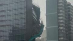Watch: Scaffolding ripped from Hong Kong building as Typhoon Noul makes landfall